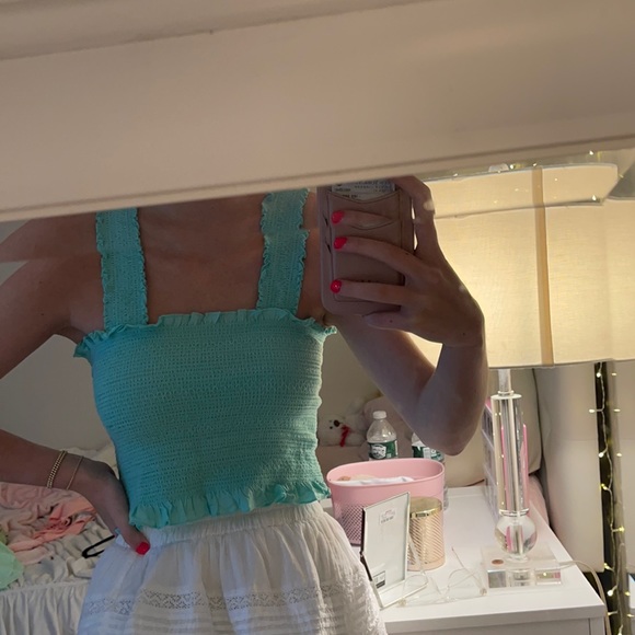 cotton candy LA Tops - blue smocked crop top